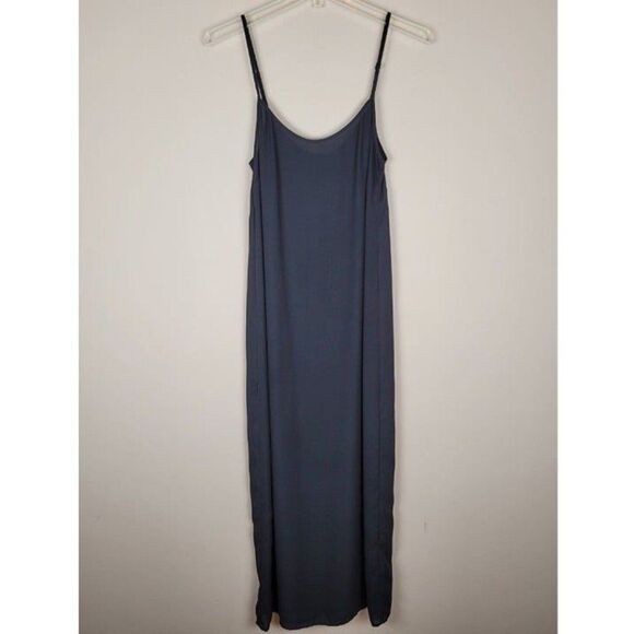 J. Crew Size S Crepe Maxi Slip Dress Spaghetti Straps Back Slit Black - Picture 3 of 12